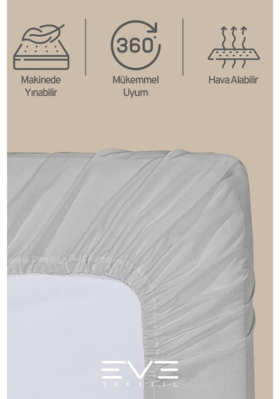 Eve Tekstil Fitted Yüksek Kaliteli Penye Kumaş Çift Kişilik Lastikli Çarşaf Açık Gri