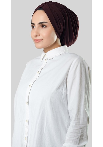 Hürrem Bone Kahve Drapeli Salaş Tesettür Bone Sandy Büzgülü 2315 14 Kahverengi