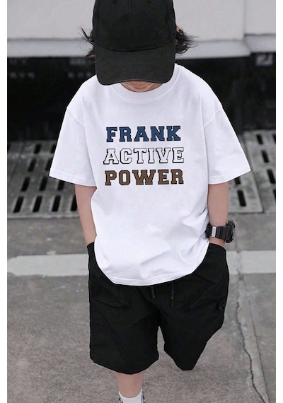 Uyguntarz Çocuk Frank Active Power Baskılı Pamuklu Tshirt Beyaz