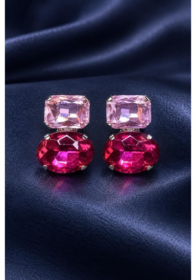 Pembe Fuşya Renkli Kristal Taşlı Panda Model Kadın Küpe Pembe - Fuşya