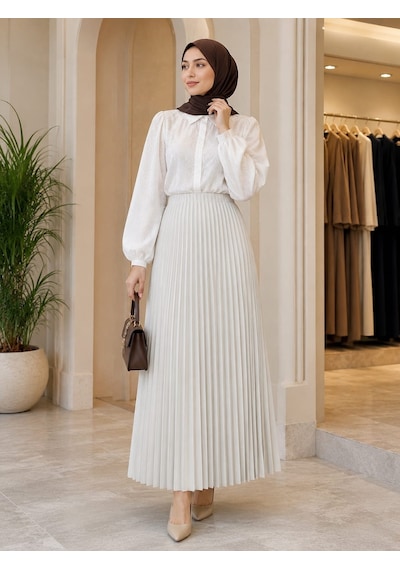 Esra Butik78 Lamine Denye Piliseli Etek 90 Cm Standart Beden 38-44 Uyumlu Gri