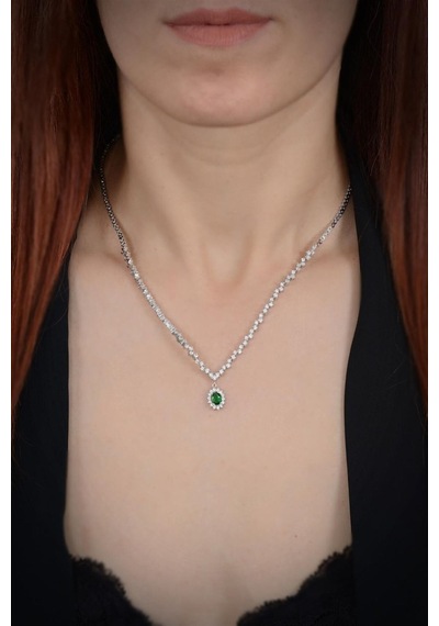 Kadın Gümüş Set - Almila Amore Zümrüt Taşlı Su Yolu Set • Işıklı Kutuda • Düğün • Nişan • Gelin Seti