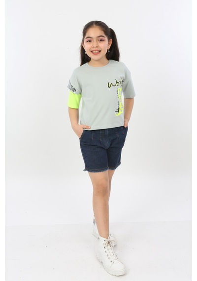 Toontoy Kids Toontoy Kız Çocuk World Baskılı Tişört Yeşil