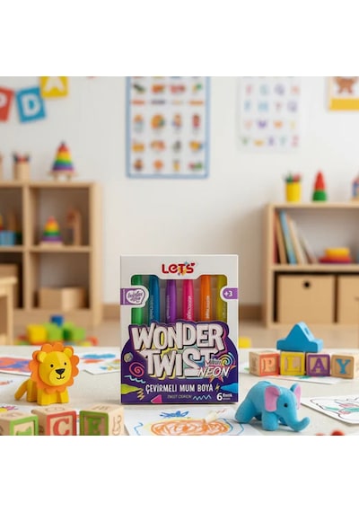 Lets 6 Renk Wonder Twist Neon Çevirmeli Mum Boya Y Çok Renkli