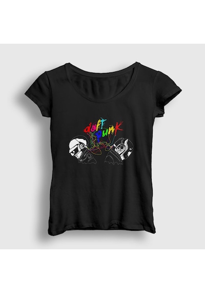 Presmono Kadın Colors Daft Punk T-shirt Siyah
