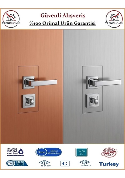 Grossavm Lama Rozetli Wc Banyo Kapı Kolu - Nikel - 1 Takım Ön Ve Arka