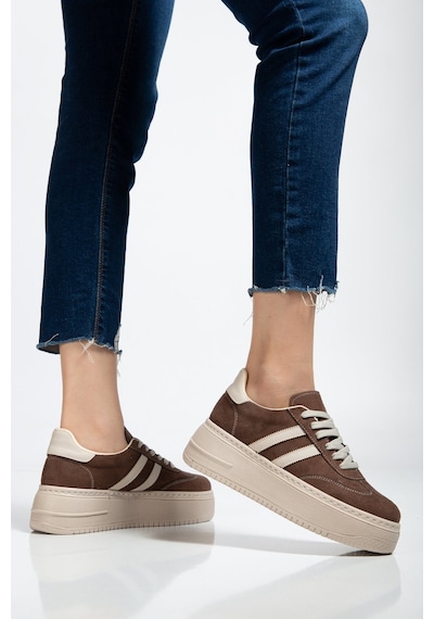 Bahrina Kadın Kahverengi Süet Kalın Tabanlı Sneaker Kahve Süet