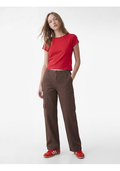 Koton Pamuklu Kısa Kollu Slim Fit Omzu Açık Tişört Kırmızı 6sal10790ık Koton Pamuklu Kısa Kollu Slim Fit Omzu Açık Tişört Kırmızı 6sal10790ık
