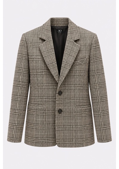 Açelyaokcu Premium Belvıon Blazer Ekoseli Yün Ceket Bej