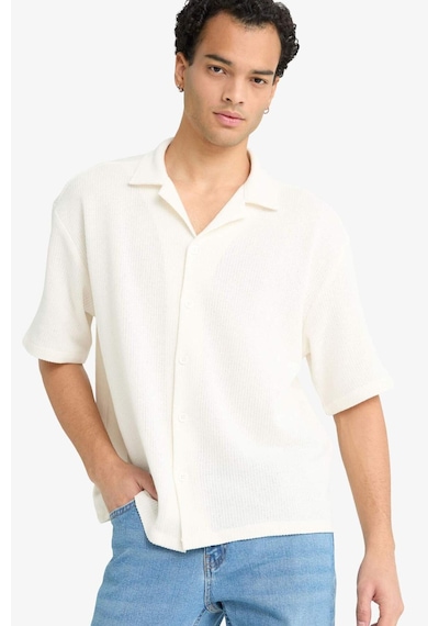 Defacto Boxy Fit Polo Yaka Penye Kısa Kollu Gömlek G3359ax25auer105 Ekru