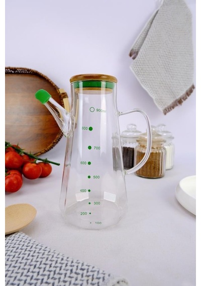 Digithome Borosilikat Cam Bambu Kapaklı Yağlık Ve Sirkelik Şişesi Yağdanlık 900 Ml Thn75985 C1-1-18