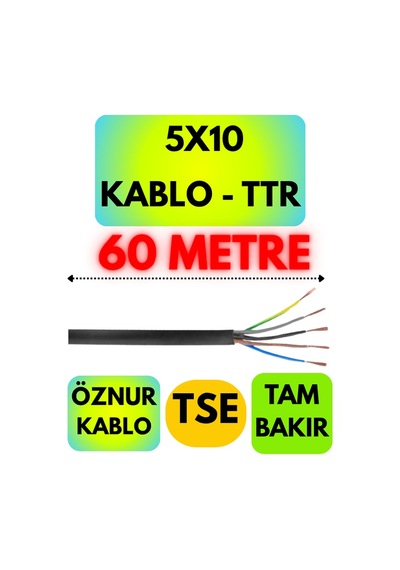 Öznur 5x10 Ttr Kablo Siyah Metre Seçenekli - 60 Metre