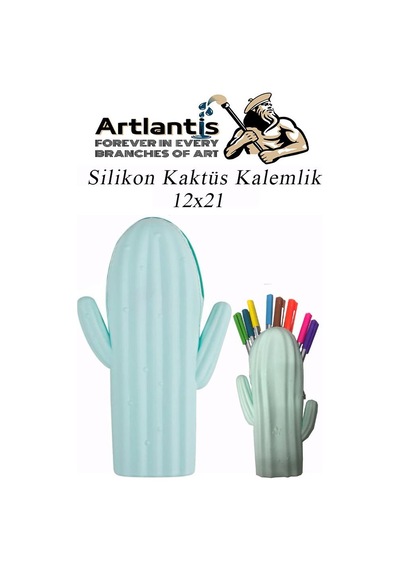 Silikon Kaktüs Kalemlik 1 Adet Silikon Kalem Kutusu Eğlenceli Sevimli Kaktüs Figürlü Hediyelik Kalemlik Açık Mavi