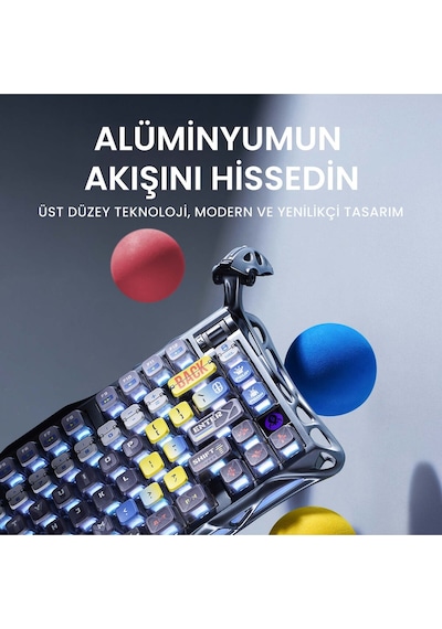 Gravastar Mercury K1 Pro Rgb Kablosuz Mekanik Gaming Klavye, Alüminyum Çerçeveli, İngilizce Q, Uzay