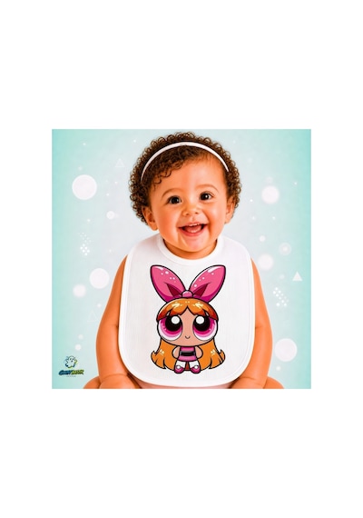 Powerpuff Girls Keten Bebek Mama Önlüğü Yumuşak - Emici - Yıkanabilir - Özel Tasarım P165 Çok Renkli