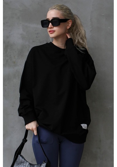 Madmext Siyah Basic Oversize Kadın Sweatshirt Mg1686 Siyah