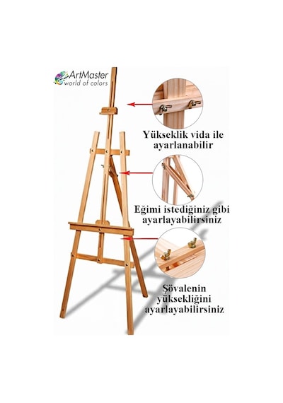 Ahşap Şövale 175 Cm 1 Adet Ahşap Çam Resim Şovelesi Ressam Sehpası Ayarlanabilir Tuval Resim Şövalyesi