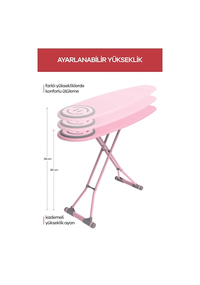 Perilla Premium Ütü Masası İronika Kalın Borulu Kurutmalık Set Pembe Pembe