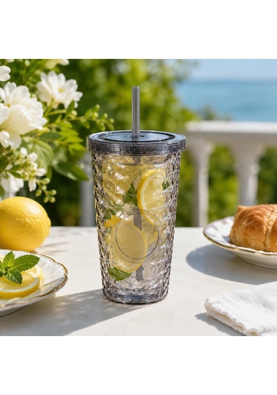 Pipetli Mika Bardak 500 Ml, Kapaklı Ve Pipetli İçecek Bardağı, Soğuk Kahve Meşrubat Smoothie Ve Günlük Kullanım İçin Pratik Plastik Bardak Siyah Çok Renkli