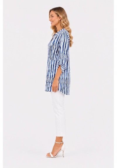 Neden Tekstil Kadın Mavi Beyaz Çizgili Relaxed Tunik Bluz