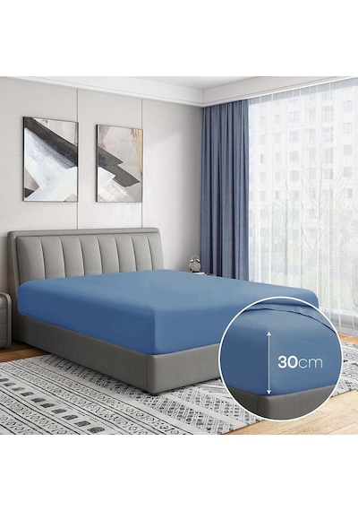 Soley Jersey %100 Pamuk Çift Kişilik 140 X 200 Lastikli Çarşaf İndigo Mavi