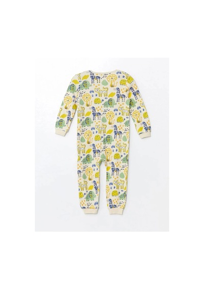 LC Waikiki Lcw Baby Bej Bisiklet Yaka Uzun Kollu Baskılı Erkek Bebek Tulum 2'li Çok Renkli