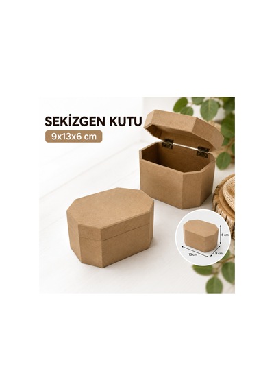 Sekizgen Mdf Kutu 9x13x6 Cm Ham Ahşap Boyanabilir Dekoratif Kutu Lacivert