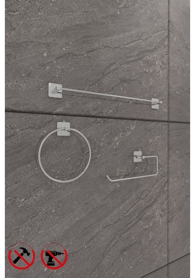 Alper Banyo Scilla Krom 3'Lü Yapışkanlı Banyo Seti Halka Havluluk, Solo Havluluk Ve Fön Askısı