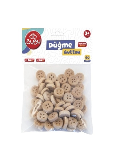 Bubu Ahşap Düğme 1,2cm 50 Adet 2cm 10 Adet - 2 Paket