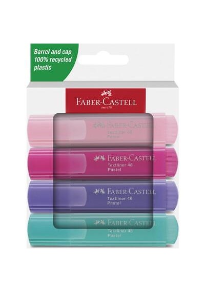 Faber Castell Textlıner 46 Fosforlu Kalem Pastel Renkler 4'lü Kar Çok Renkli