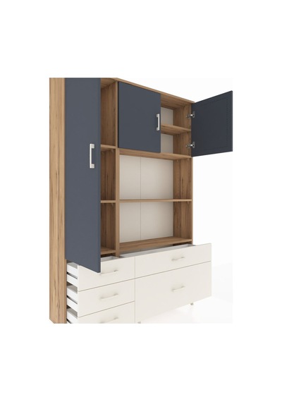 Arges Dolap 7 Raflı 5 Çekmeceli 3 Kapaklı 132x30x195 Çam-antr... Çam