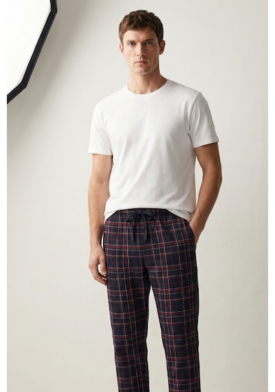 Elemge %100 Pamuk Kareli Erkek Pijama Altı Süprem Kumaş Rahat Kalıp Cepli İpli Lacivert Ekoseli Relax Fit Lacivert Kırmızı Yeşil