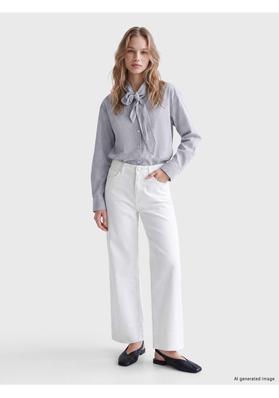 Lcw Vision Mavi Fular Yaka Ekose Oversize Kadın Gömlek