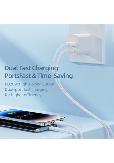 Qc Hızlı Şarj Fonksiyonlu, Çift Bağlantı Usb-a+usb-c, 20w Pd/3a Şarj Adaptörü
