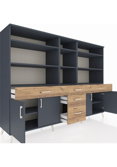 Hyperion Dolap 11 Raflı 5 Çekmeceli 4 Kapaklı 220x44x163 Antrasit Antrasit-antrasit/çam Hyperion Dolap 11 Raflı 5 Çekmeceli 4 Kapaklı 220x44x163 Antrasit Antrasit-antrasit/çam