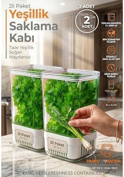 Yeşillik Saklama Kabı - Taze Yeşillik İçin - Soğan Maydanoz Vb Yeşillik Saklama 2 Li Set 721957 Diğer