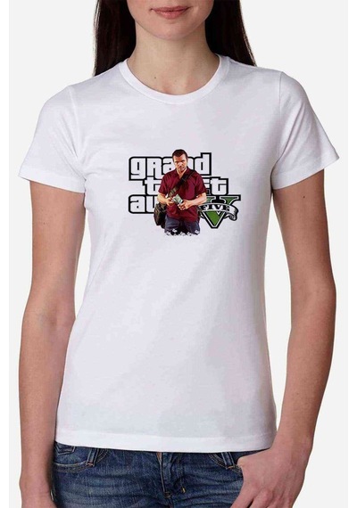 Gta V Michael De Santa Kadın Beyaz Tshirt