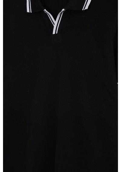 Tudors Erkek Slim Fit Dar Kesim %100 Pamuklu Çizgili Detaylı V Yaka Siyah Polo Yaka Tişört-51594 Tudors Erkek Slim Fit Dar Kesim %100 Pamuklu Çizgili Detaylı V Yaka Siyah Polo Yaka Tişört-51594