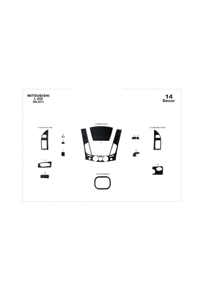 Mitsubishi L200 4x2 Torpido Kaplama 2007 14 Parça Siyah Karbon