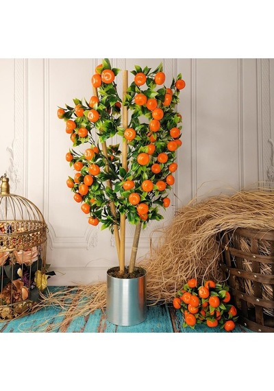 Yapay Ağaç Mandalina Ağacı 75Cm Gür Yapraklı Gümüş Paslanmaz Alem