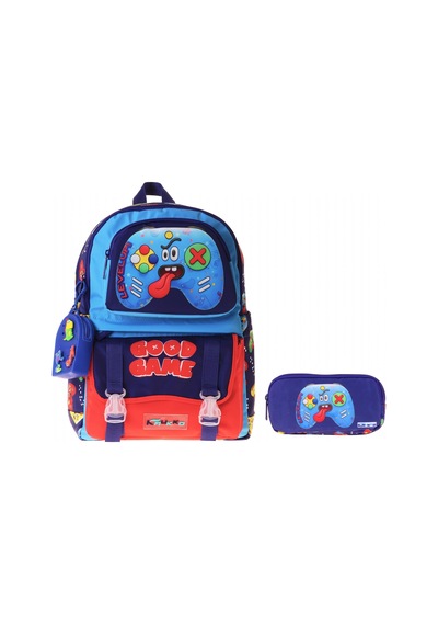 Kaukko Kids Good Game Lacivert - Kırmızı Erkek Çocuk İlkokul Sırt Çantası Ve Kalem Çantası Seti - Setkk-l5389c Çok Renkli