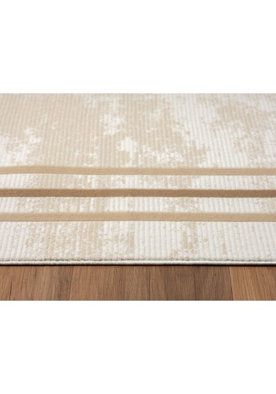 Merit Mr004a Krem Halı Kahverengi Kenar Çerçeveli Ince Yumuşak Akrilik Tozuaz Modern Salon Halısı-133 Krem