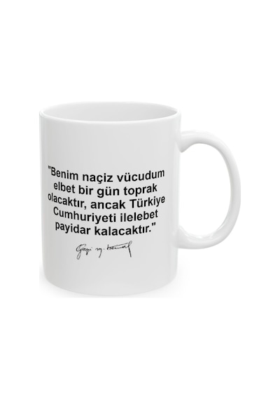 10 Kasım Atatürk Baskılı Porselen Beyaz Lüks Kupa Bardak Beyaz