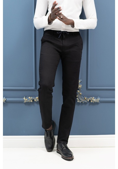 Perpant Slimfit Beli İplikli Pamuklu Gabardin Kışlık Jogger Pantolon Siyah