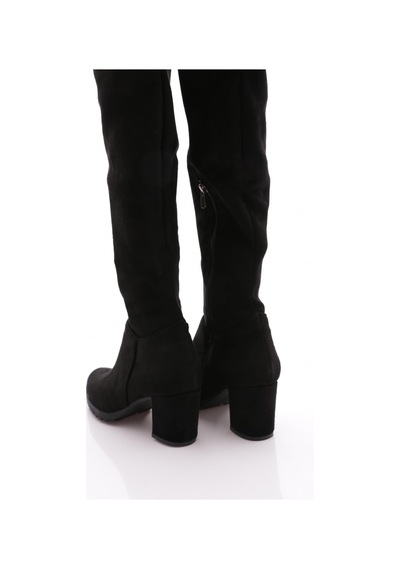 Dgn 5400-22k Kadin Strech Detayli Fermuarli Knee High Topuklu Çizme Siyah Süet