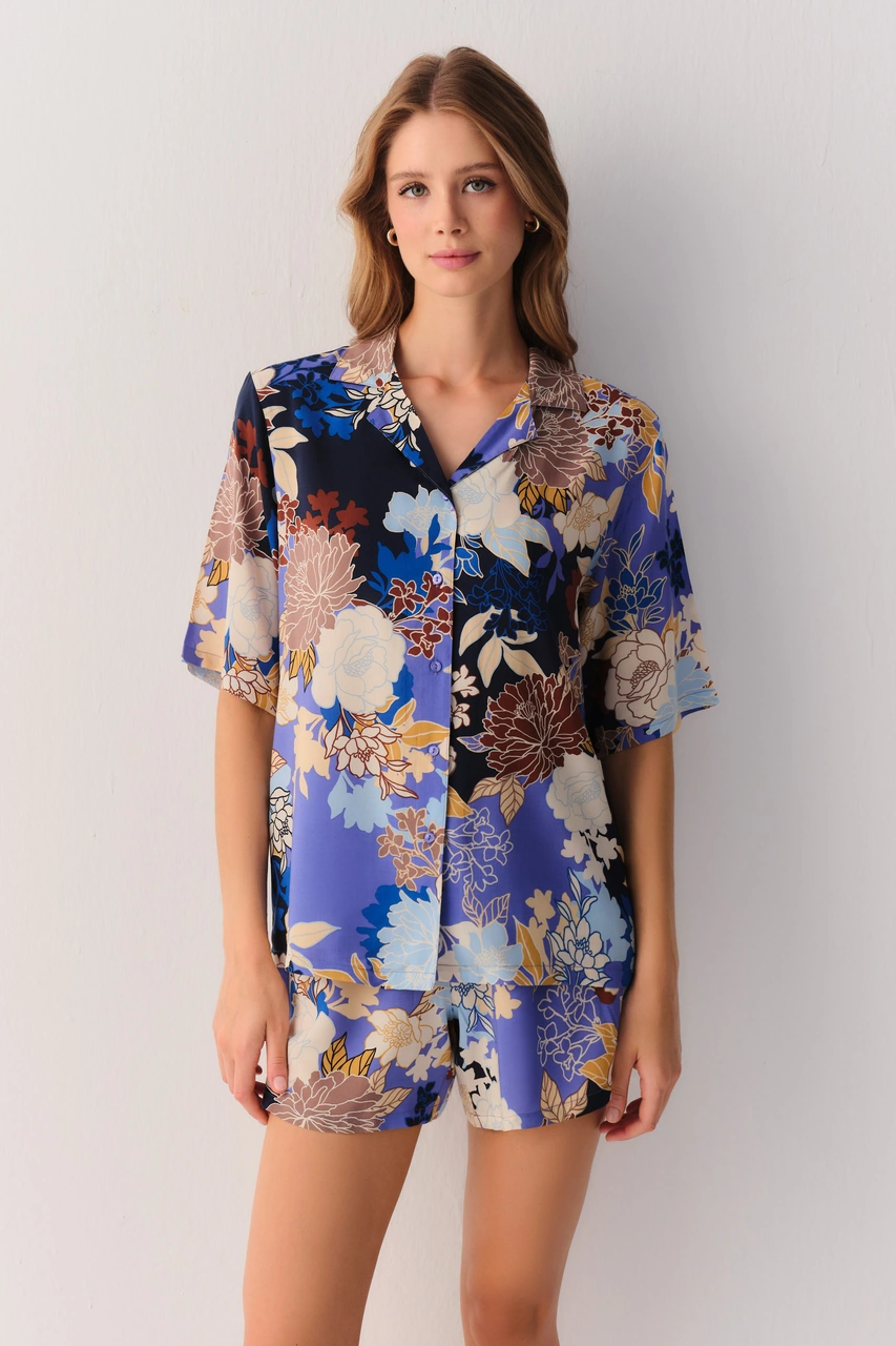 Suwen Flowery Night Şort Sh26404603846 Çiçek Desenli