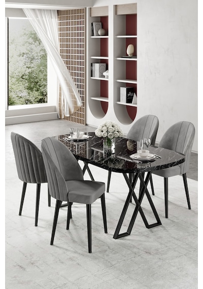 Canisa Kaye Serisi Mdf 90 X168 Siyah Mermer Desen Mutfak Masa Takımı 4 Gri Sandalye Siyah Mermer Desen Masa Gri Sandalye Canisa Kaye Serisi Mdf 90 X168 Siyah Mermer Desen Mutfak Masa Takımı 4 Gri Sandalye Siyah Mermer Desen Masa Gri Sandalye