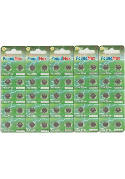 50 Adet Poundmax Ag13 Lr44 1,5 V Poundmax Alkalin Düğme Pil