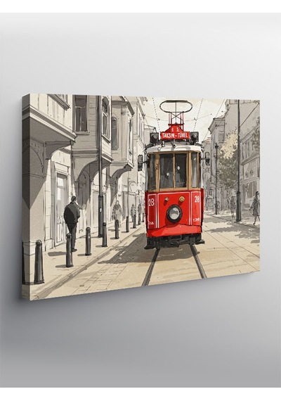 Kanvas Tablo Kırmızı Tramvay Sokakta 50cmx70cm