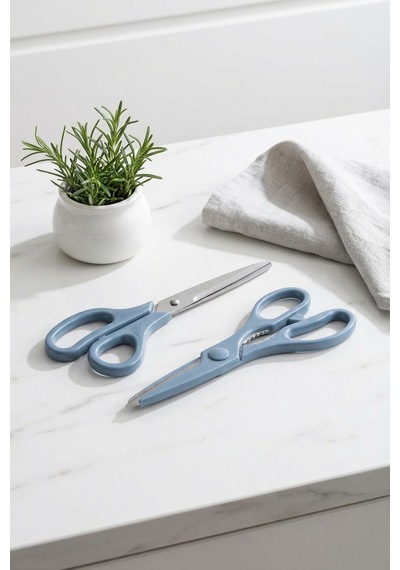 Makri Home Tırtıklı Ağız 2'li Çok Amaçlı Makas Seti Büyük Boy Mavi, 22 Cm